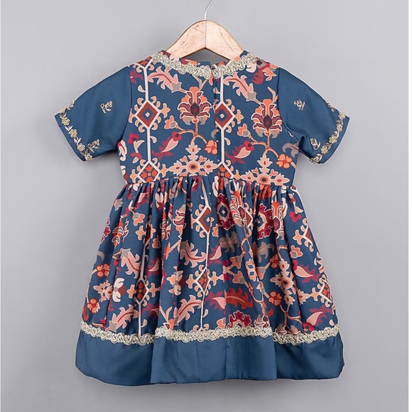 RARE Little Brats Sapphire Maheshwari Silk Ikat  Embroidered Gown - Size 1-2 - Picture 2 of 9